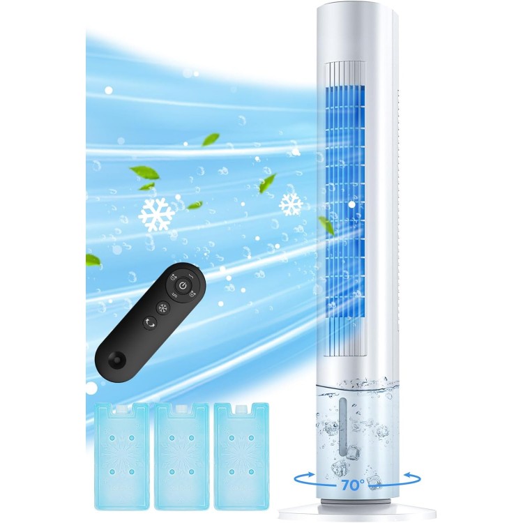 35 INCH Evaporative Air Cooler, 2024 Upgraded Swamp Cooler Air Conditioner w/Cooling Mode, 3 Speeds, Smart Timer for Auto-Off, 20Ft Remote, 70° Wider Oscillation, Air Cooler for Room Bedroom