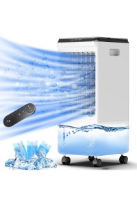 Windowless Portable Air Conditioners, 4-IN-1 Evaporative Cooler Portable Swamp Cooler with 3 Ice Packs, 1.85L Water Tank, 7H Timer, ductless air conditioner for room Bedroom, White-Grey