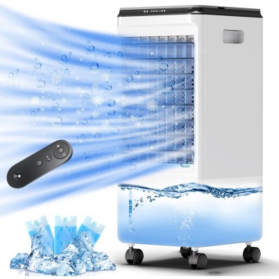 Windowless Portable Air Conditioners, 4-IN-1 Evaporative Cooler Portable Swamp Cooler with 3 Ice Packs, 1.85L Water Tank, 7H Timer, ductless air conditioner for room Bedroom, White-Grey