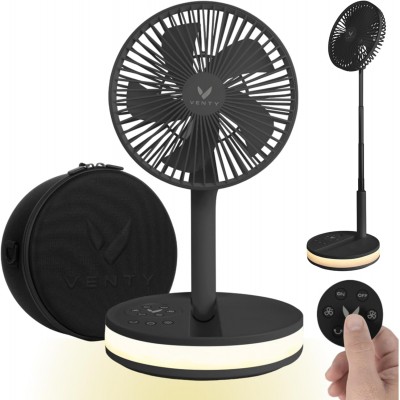 Original Portable Fan - Wireless Battery Operated Fan With 4 Speeds, LED Lighting, Carry Case & Remote Control - Premium Travel Rechargeable Fan & Power Bank With USB & USB-C Ports (Black)