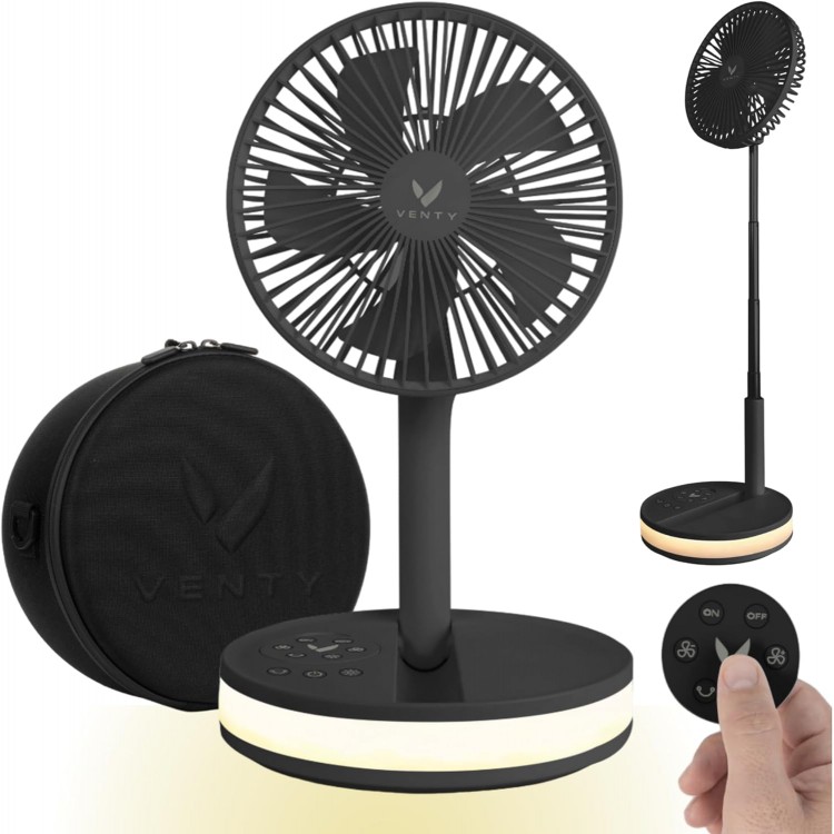 Original Portable Fan - Wireless Battery Operated Fan With 4 Speeds, LED Lighting, Carry Case & Remote Control - Premium Travel Rechargeable Fan & Power Bank With USB & USB-C Ports (Black) Original Portable Fan - Wireless Battery Operated Fan With 4 Speeds, LED Lighting, Carry Case & Remote Control - Premium Travel Rechargeable Fan & Power Bank With USB & USB-C Ports (Black)