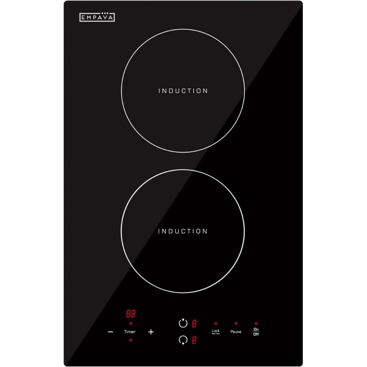 Electric Stove Induction Cooktop Vertical with 2 Burners Vitro Ceramic Smooth Surface Glass in Black 120V, 12 Inch
