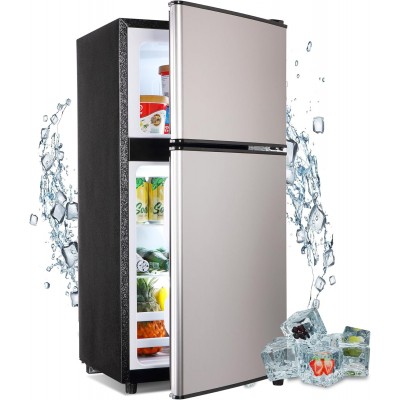 Mini Fridge with Freezer, 3.5 Cu. Ft. Apartment Size Refrigerator with Freezer, Dorm Fridges with Freezer Adjustable Thermostat, Small Refrigerator for Apartment, Office, Kitchen, Dorm, Silver