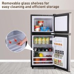 Mini Fridge with Freezer, 3.5 Cu. Ft. Apartment Size Refrigerator with Freezer, Dorm Fridges with Freezer Adjustable Thermostat, Small Refrigerator for Apartment, Office, Kitchen, Dorm, Silver