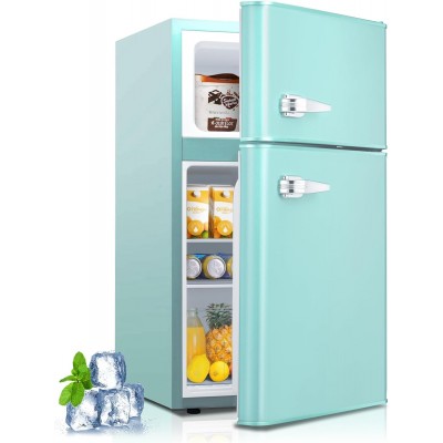 Mini Fridge with Freezer,3.2 Cu.Ft Compact Mini Refrigerator with Double 2 Door,Adjustable Temperature,Full Size for Home,Kitchen,Dorm,Apartment,Retro Green