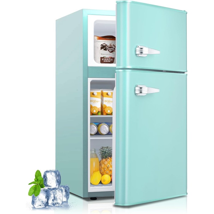 Mini Fridge with Freezer,3.2 Cu.Ft Compact Mini Refrigerator with Double 2 Door,Adjustable Temperature,Full Size for Home,Kitchen,Dorm,Apartment,Retro Green