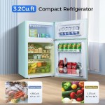 Mini Fridge with Freezer,3.2 Cu.Ft Compact Mini Refrigerator with Double 2 Door,Adjustable Temperature,Full Size for Home,Kitchen,Dorm,Apartment,Retro Green