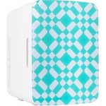 10L Mini Fridge for Bedroom - Car, Office Desk & Dorm Room - 12v Portable Cooler & Warmer for Food, Drinks, Skincare, Beauty & Makeup - AC/DC Small Refrigerator with Glass Front, Green Pattern