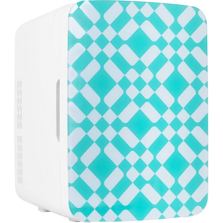 10L Mini Fridge for Bedroom - Car, Office Desk & Dorm Room - 12v Portable Cooler & Warmer for Food, Drinks, Skincare, Beauty & Makeup - AC/DC Small Refrigerator with Glass Front, Green Pattern